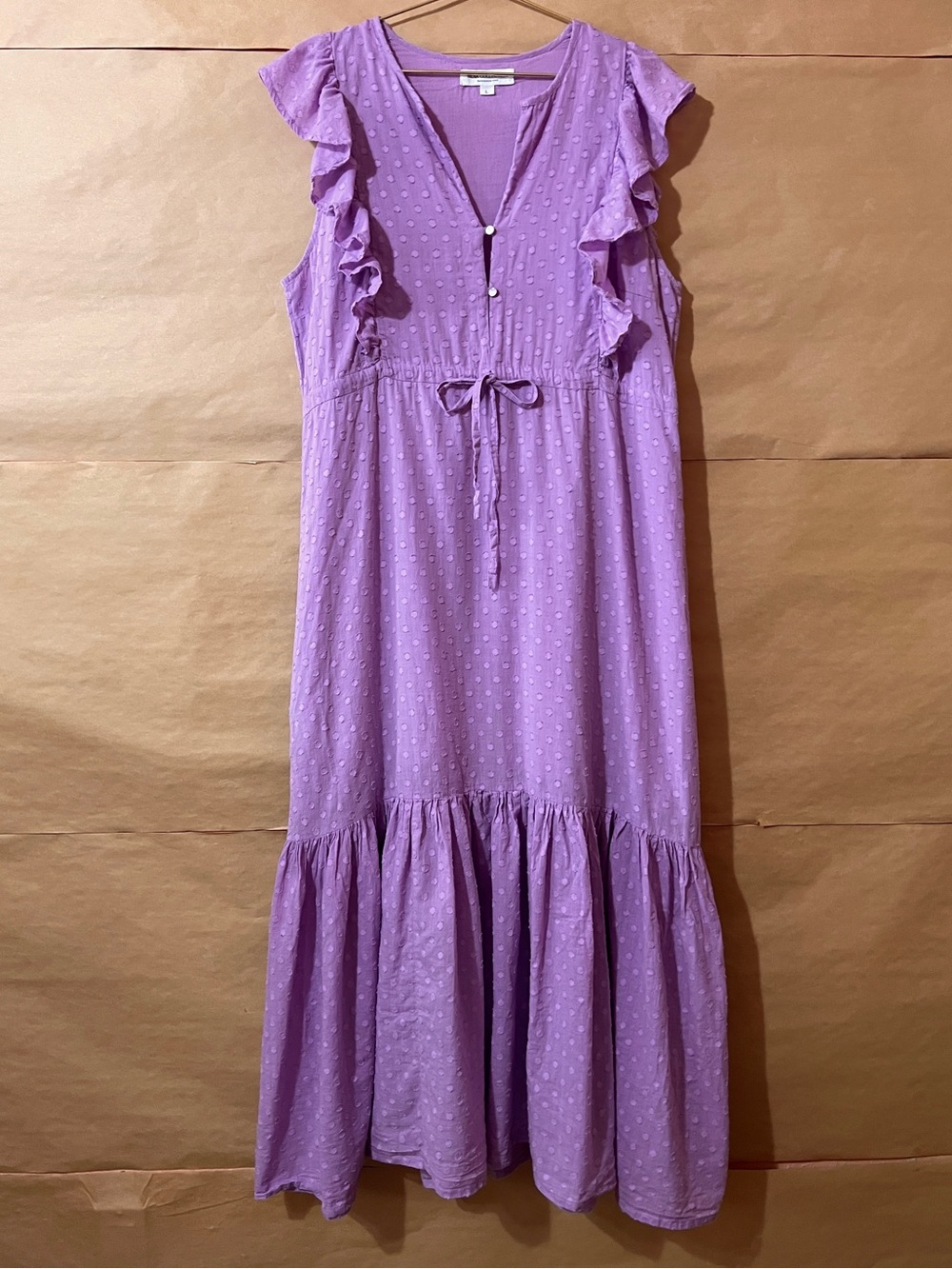 Emerson Fry India Collection Chandra Dress Maxi Swiss Dot Purple Lavender Size L